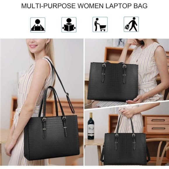 Laptop Bag for Women 15.6 inch Laptop Tote Bag Leather Classy Computer Briefcase - Picture 6 of 6